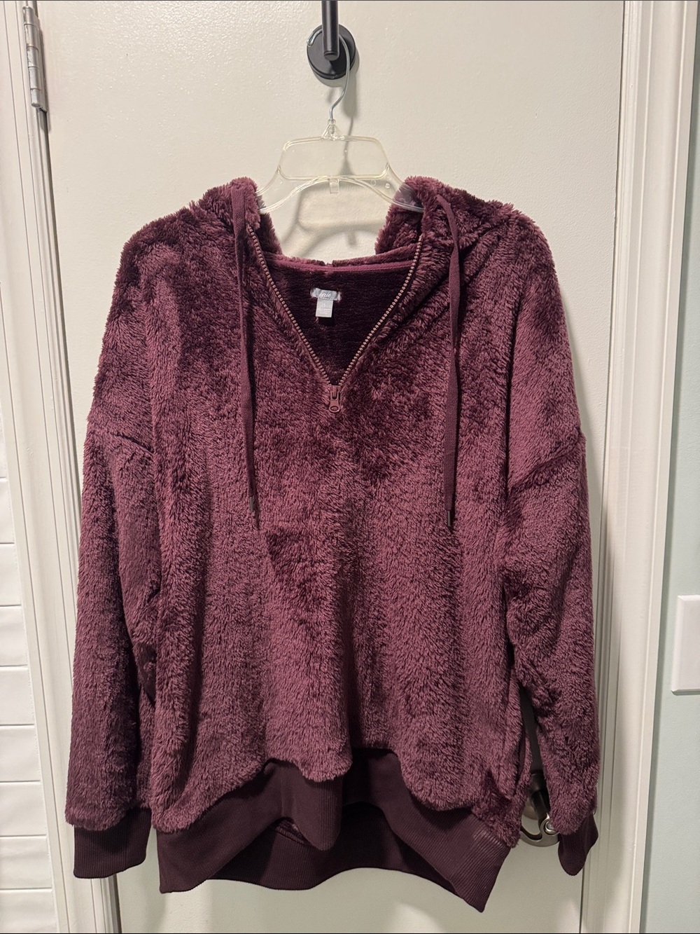 aerie Plush Half-Zip Hooded Teddy Jacket - Plum